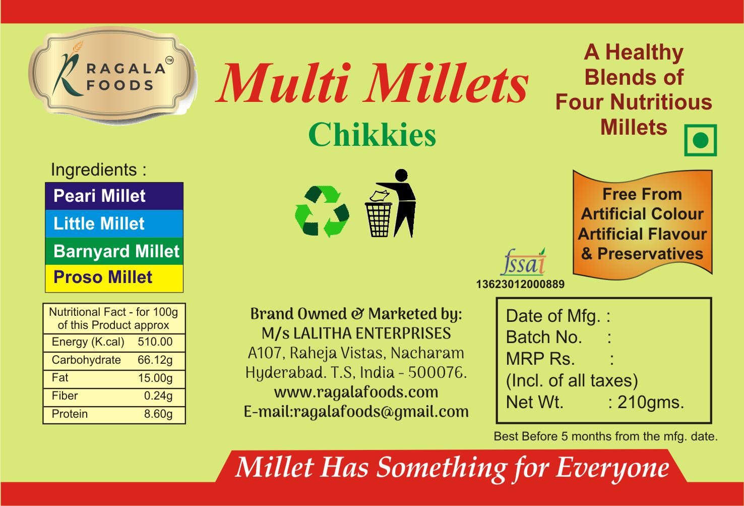 Multi Millets Chikkies | 250 Grams| 25 Pcs